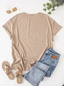 SHEIN LUNE Plus Coffee And Slogan Graphic Tee - Apricot - View 2