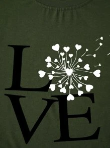 SHEIN LUNE Plus Dandelion And Letter Graphic Tee - Army Green - View 5