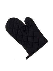 1入組黑色絎縫細節烤箱手套北歐滌綸廚房烤箱手套用於烘焙 - 黑色 - 查看 1