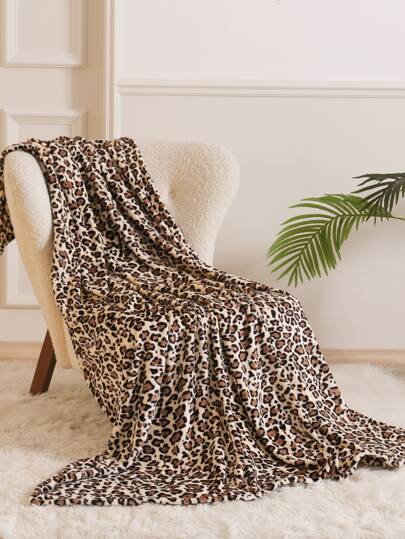1pc Polyester Leopard & Cow Print Throw Blanket, Suitable For Bedroom, Living Room, Outdoor, Dorm (Boys/Girls Dorm Bedding)