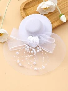 花和帽子裝飾髮夾 - 白色 - 查看 1