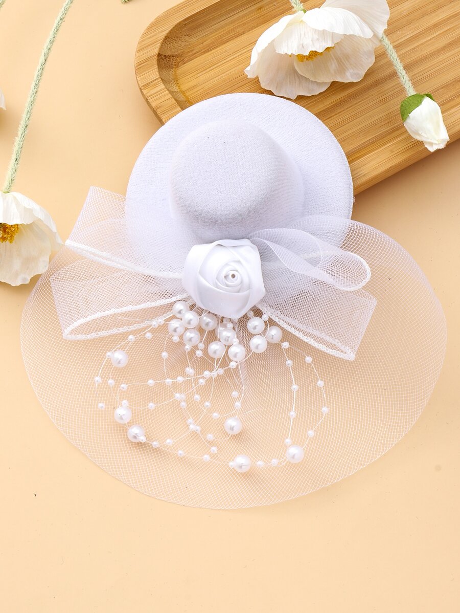 花和帽子裝飾髮夾 - 白色 - 查看 1