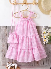 Toddler Girls Striped Ruffle Hem Cami Dress & Accessory Bag - Pink - View 1