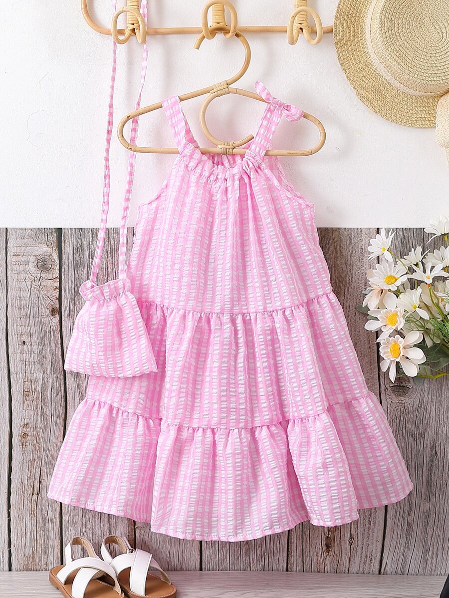 Toddler Girls Striped Ruffle Hem Cami Dress & Accessory Bag - Pink - View 1