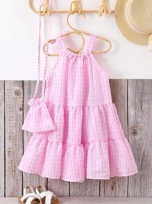 Toddler Girls Striped Ruffle Hem Cami Dress & Accessory Bag - Pink - View 2