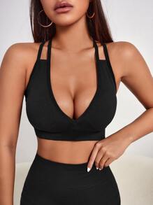 SHEIN Yoga Sxy 素色露背交叉運動型文胸