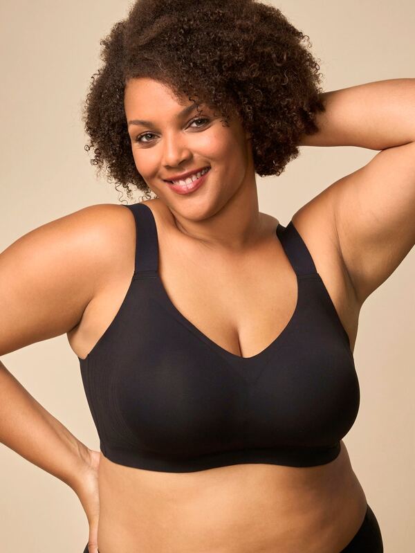 LUVLETTE Sutien sport Plus Dream Curve 2ndSkin fără fereastră, acoperire completă, fără cusături, cu susținere laterală, negru, tip bralette, sutien sport, lenjerie intimă ascunsă, sport, antrenament, lipicios