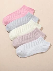 5pairs Solid Ankle Socks - Multicolor - View 1