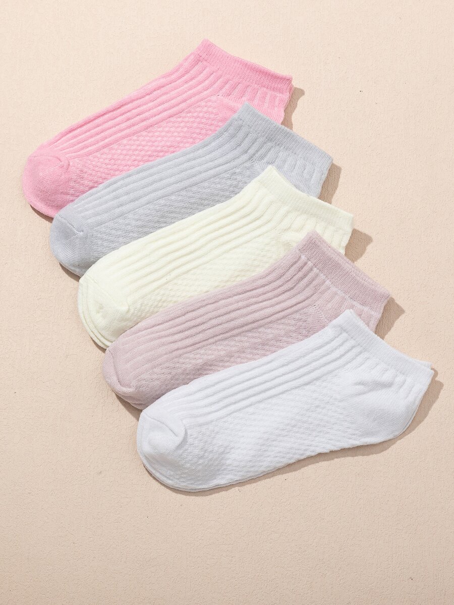 5pairs Solid Ankle Socks - Multicolor - View 1