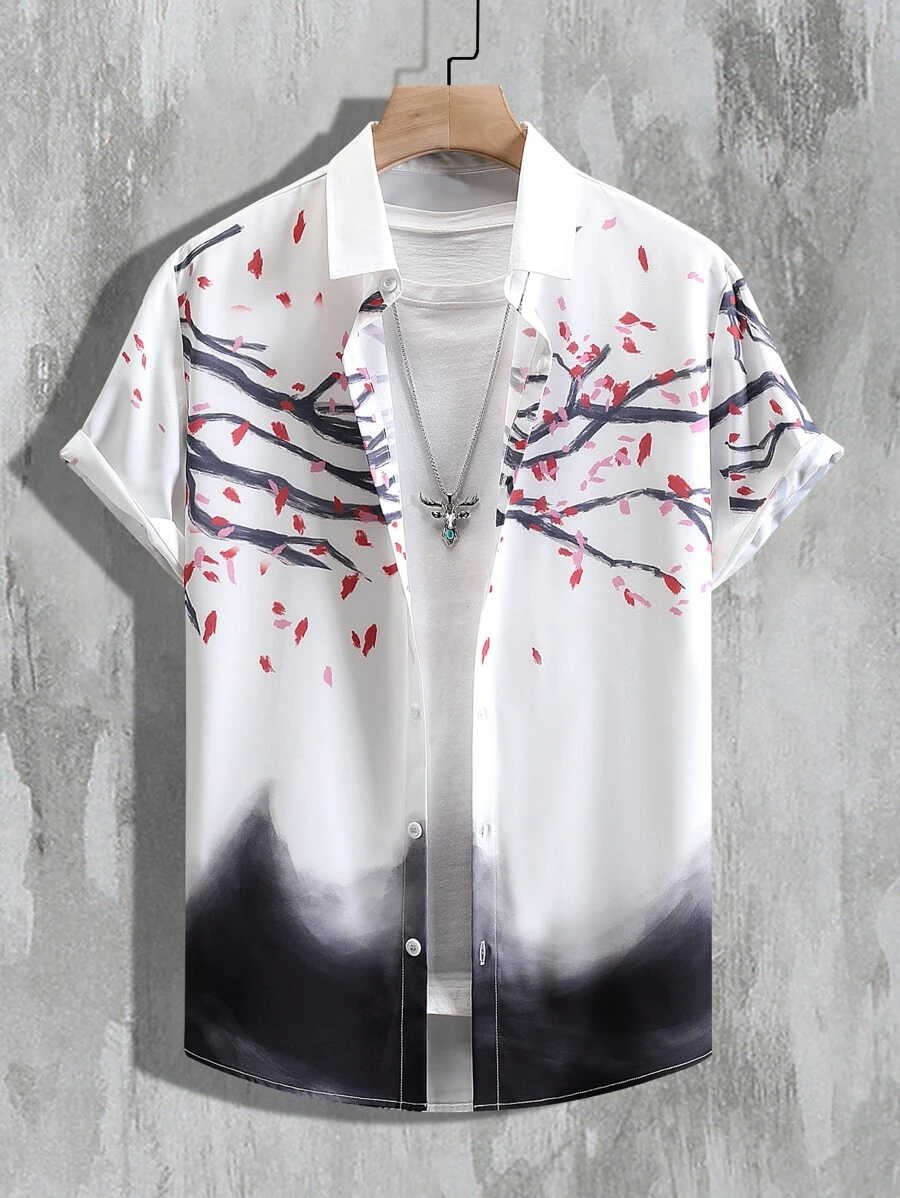 Manfinity Men Plants Print Shirt Without Tee - White - View 1