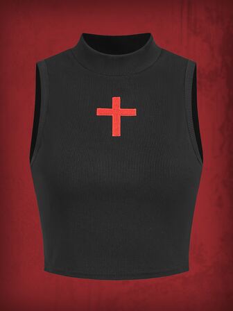 Grunge Punk Canotta incrociato stampa collo dritto