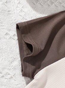 Chicas Camiseta crop con estampado de motocicleta y letra de manga raglán - Beis - Ver 3