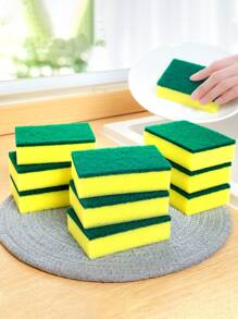 5/10/20 Pieces Double-Sided Cleaning Sponge Set For Dishwashing, Pot Scrubbing And General Cleaning, Oil-Absorbing Magic Sponge, Water-Absorbing Sponge, Kitchen Towel, Cleaning Tool,Kitchen,Bathroom,Home,Household Supplies - Yellow - View 1