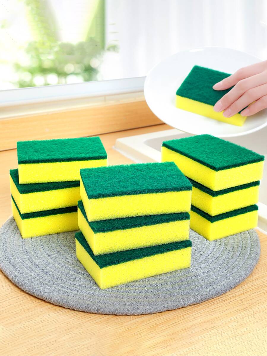 5/10/20 Pieces Double-Sided Cleaning Sponge Set For Dishwashing, Pot Scrubbing And General Cleaning, Oil-Absorbing Magic Sponge, Water-Absorbing Sponge, Kitchen Towel, Cleaning Tool,Kitchen,Bathroom,Home,Household Supplies - Yellow - View 1