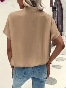 SHEIN Clasi Solid Batwing Sleeve Wrap Detail Blouse - Camel - View 2