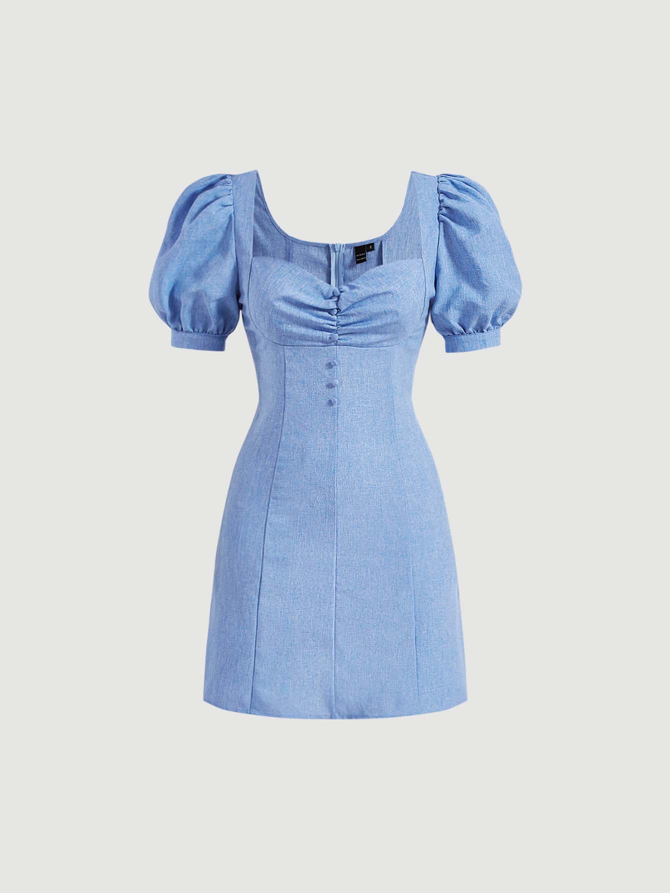 SHEIN MOD Sweetheart Neck Puff Sleeve Ruched Dress - Blue - View 1