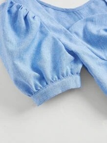 SHEIN MOD Sweetheart Neck Puff Sleeve Ruched Dress - Blue - View 3