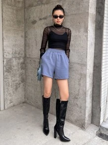 DAZY Lapel Neck Drop Shoulder Blazer & Shorts - Dusty Blue - View 5