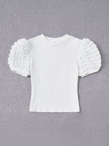 SHEIN MOD Solid Puff Sleeve Tee - White - View 3
