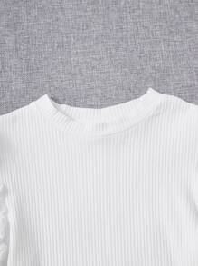 SHEIN MOD Solid Puff Sleeve Tee - White - View 5