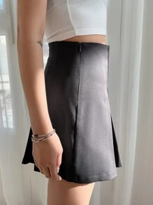 DAZY 高腰褶皱细节裙，返校服装秋季裙子 - 深灰色 - 查看 4