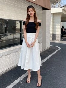 DAZY 高腰褶裥细节半身裙