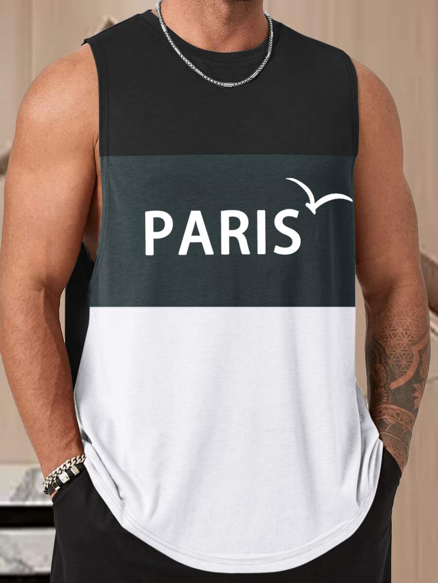 Manfinity Homme 男士字母圖案撞色背心上衣 - 彩色 - 查看 1