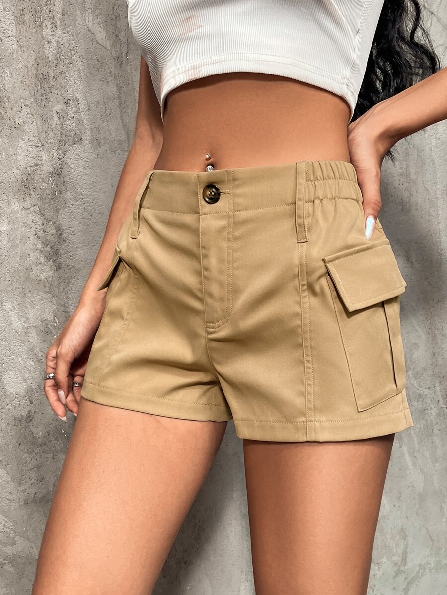 SHEIN ICON 側翻蓋口袋工裝短褲