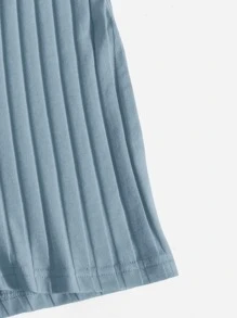 SHEIN EZwear Mock Neck Rib-knit Unitard Romper - Dusty Blue - View 5