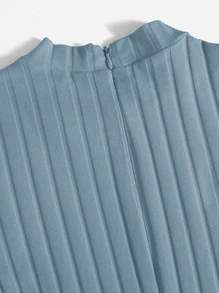 SHEIN EZwear Mock Neck Rib-knit Unitard Romper - Dusty Blue - View 6