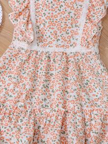 SHEIN Toddler Girls Ditsy Floral Print Ruffle Trim Dress With Hat