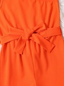 SHEIN Girls One Shoulder Belted Jumpsuit - Orange - View 3