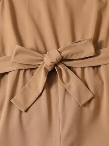 Girls One Shoulder Belted Jumpsuit - Khaki - View 4