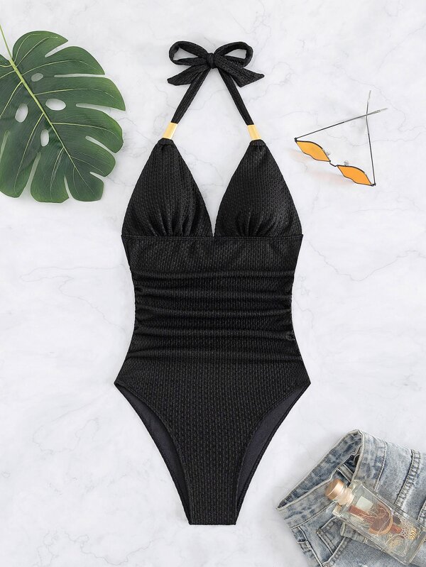 SHEIN Swim Chicsea Ruched Halter One Piece Swimsuit SHEIN UK