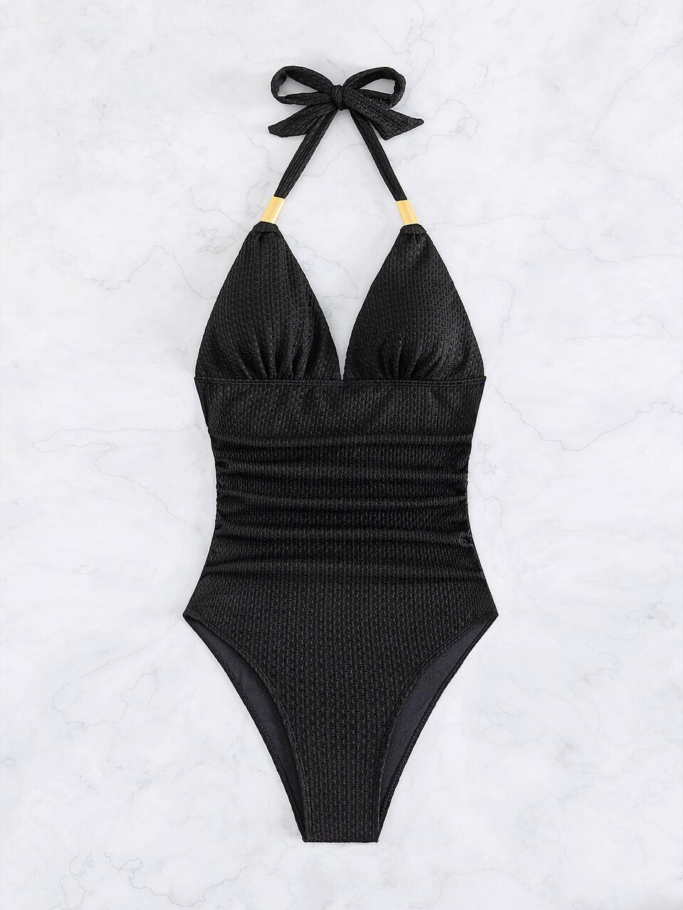 Ruched Halter One Piece Swimsuit