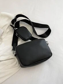 Bolsa cuadrada con diseño de diamante de imitación con monedero - Negro - Ver 6