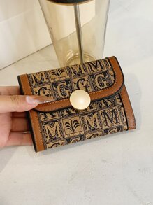 字母印花三折錢包 - 卡其色 - 查看 2