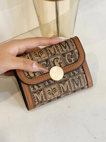 字母印花三折錢包 - 卡其色 - 查看 3