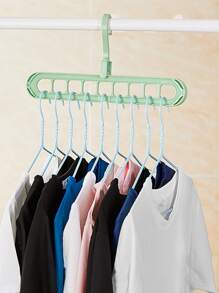 1pc Plastic Hanger, Multifunctional Multi-hole Clothes Hanger For Household - Green - View 1