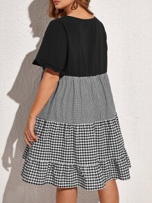 EMERY ROSE Đầm Plus Size Xù Viên lá sen Kẻ sọc Dễ thương - Đen và trắng - Xem 2