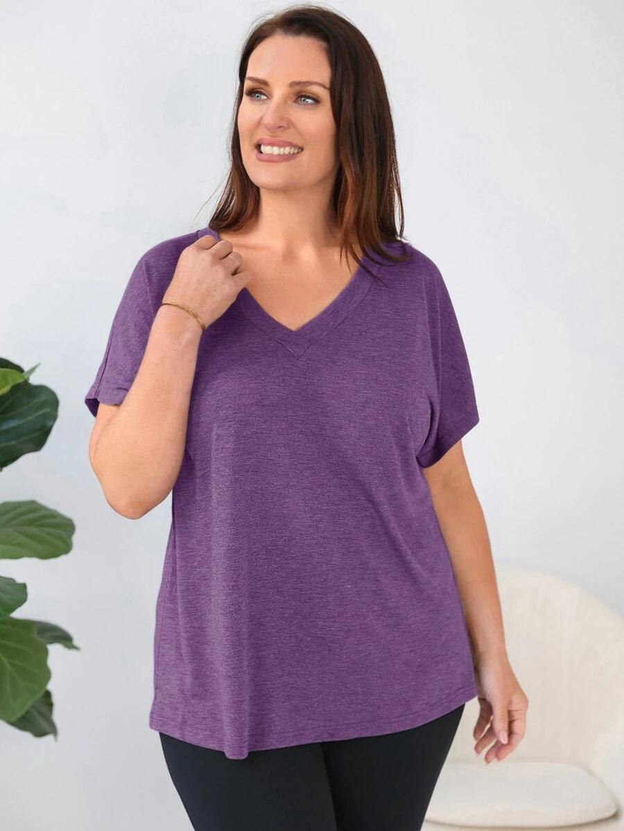 EMERY ROSE Áo thun Plus size màu trơn Giải trí - Màu tím - Xem 1