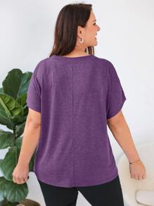 EMERY ROSE Áo thun Plus size màu trơn Giải trí - Màu tím - Xem 2
