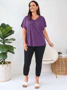 EMERY ROSE Áo thun Plus size màu trơn Giải trí - Màu tím - Xem 4