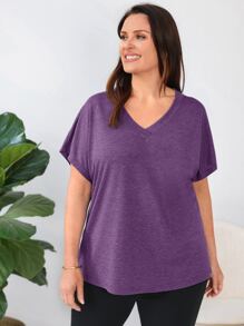 EMERY ROSE Áo thun Plus size màu trơn Giải trí - Màu tím - Xem 5