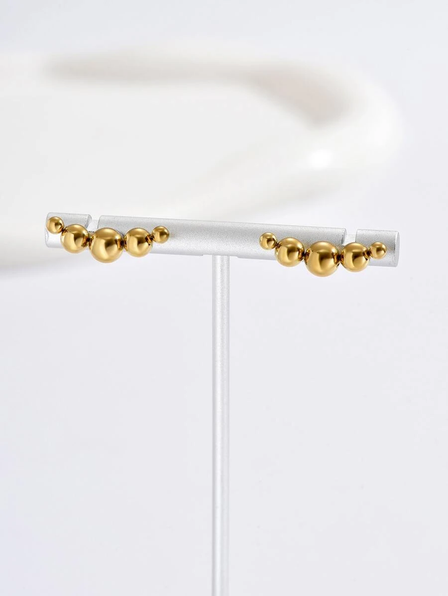 珠子裝飾耳釘 - 金黃色 - 查看 1