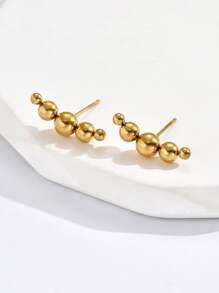 珠子裝飾耳釘 - 金黃色 - 查看 2