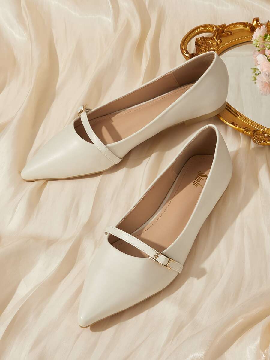 SHEIN BIZwear Buckle Decor Point Toe Ballet Flats for Sale New Zealand