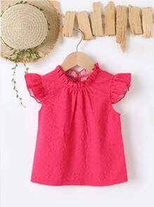 SHEIN 小女童褶邊領蝴蝶袖紋理質感襯衫 - 西瓜粉 - 查看 1