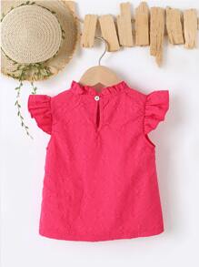 SHEIN 小女童褶邊領蝴蝶袖紋理質感襯衫 - 西瓜粉 - 查看 2