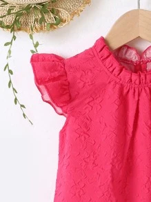 SHEIN 小女童褶邊領蝴蝶袖紋理質感襯衫 - 西瓜粉 - 查看 3